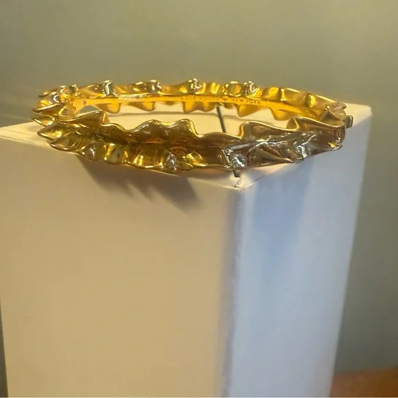 Kate Spade Gold-Tone Ruffle Hinged Bangle Bracelet - Picture 2 of 7